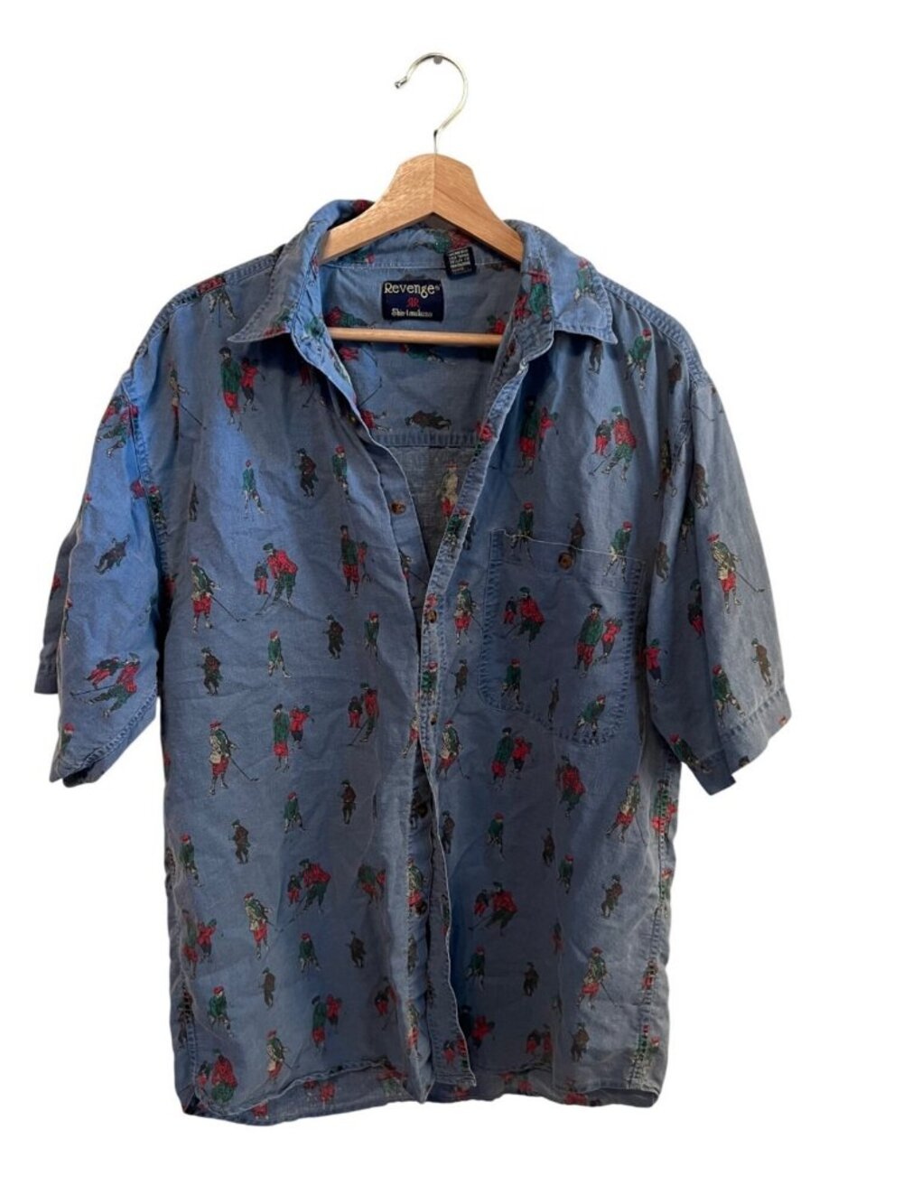 Revenge Shirtmakers Mens Polo Player Print Button-Up Shirt Size M